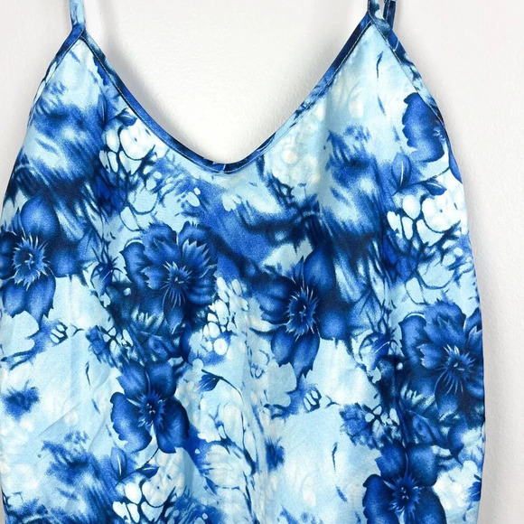 Easy Solution Women's Large Vintage 90s Blue Floral Satin Slip Dress Chemise - Picture 3 of 6